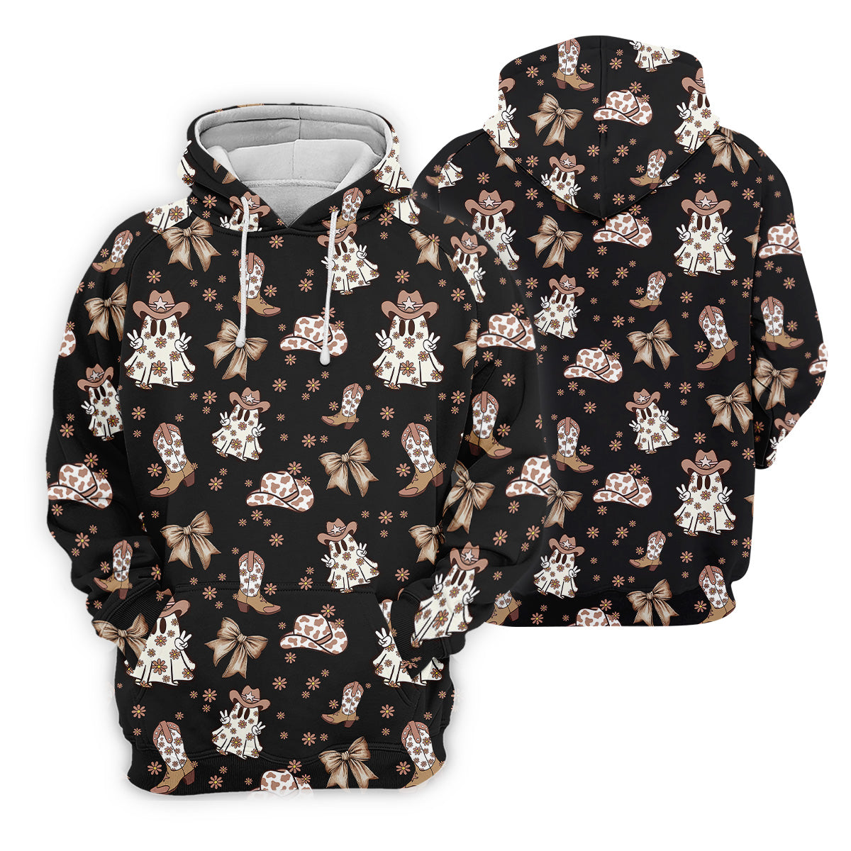 Coquette Halloween Cowboy Ghost Black Fun Golf Shirts For Men, Polo Shirts For Men, Golfing Apparel