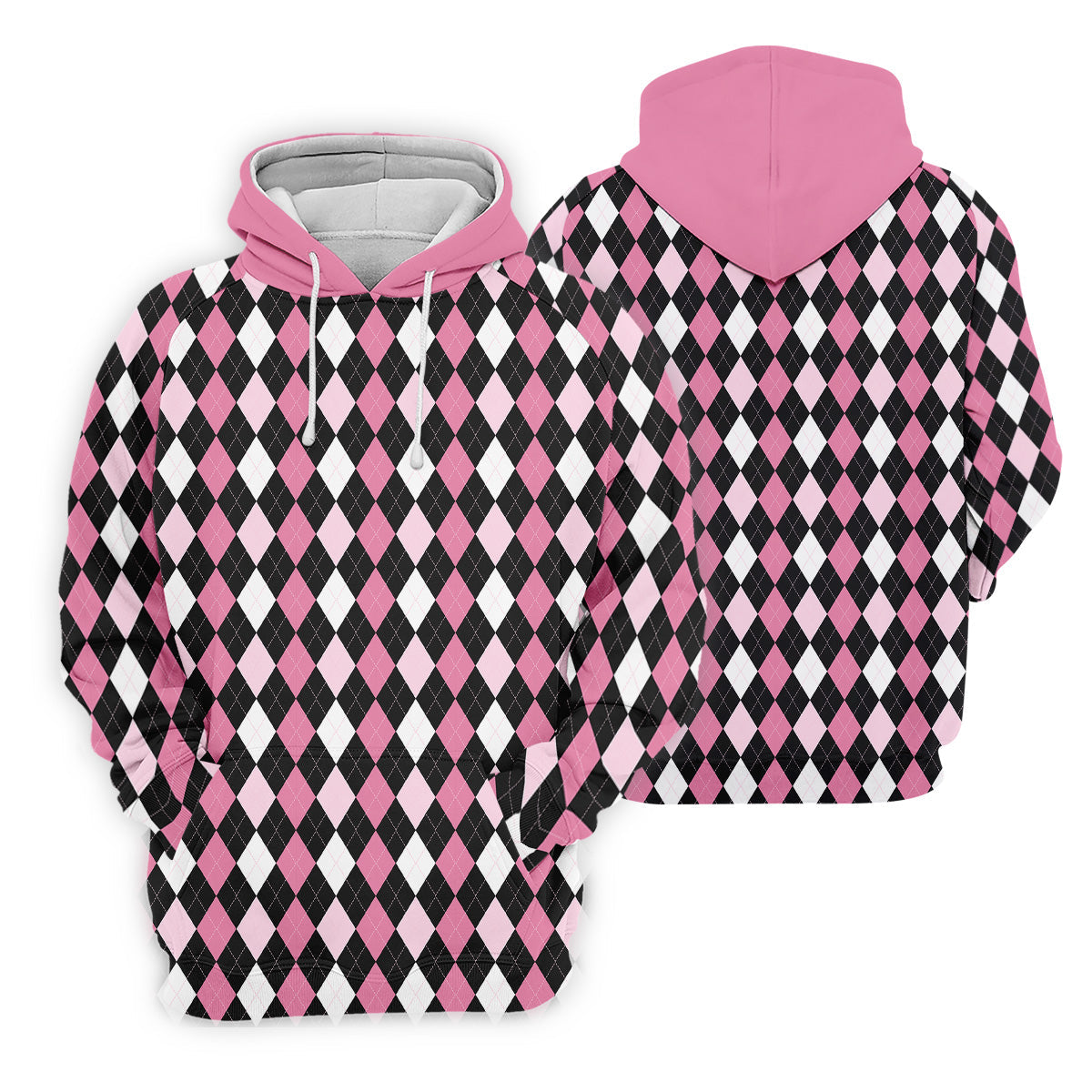 Black Pink Argyle Womens Golf Shirts, Ladies Pink Golf Shirt, Womens Golf Polo Shirts, Golf Gift For Womens