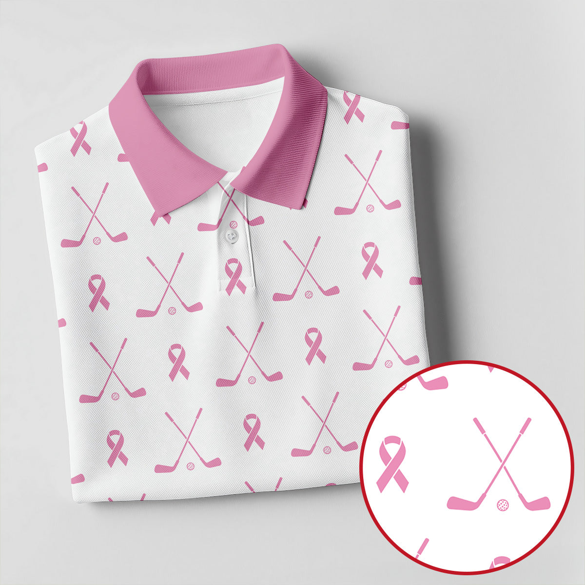 Pink Ribbon Golf Clubs Breast Cancer Polo Shirt, Golf Shirts For Men, Mens Golf Apparel