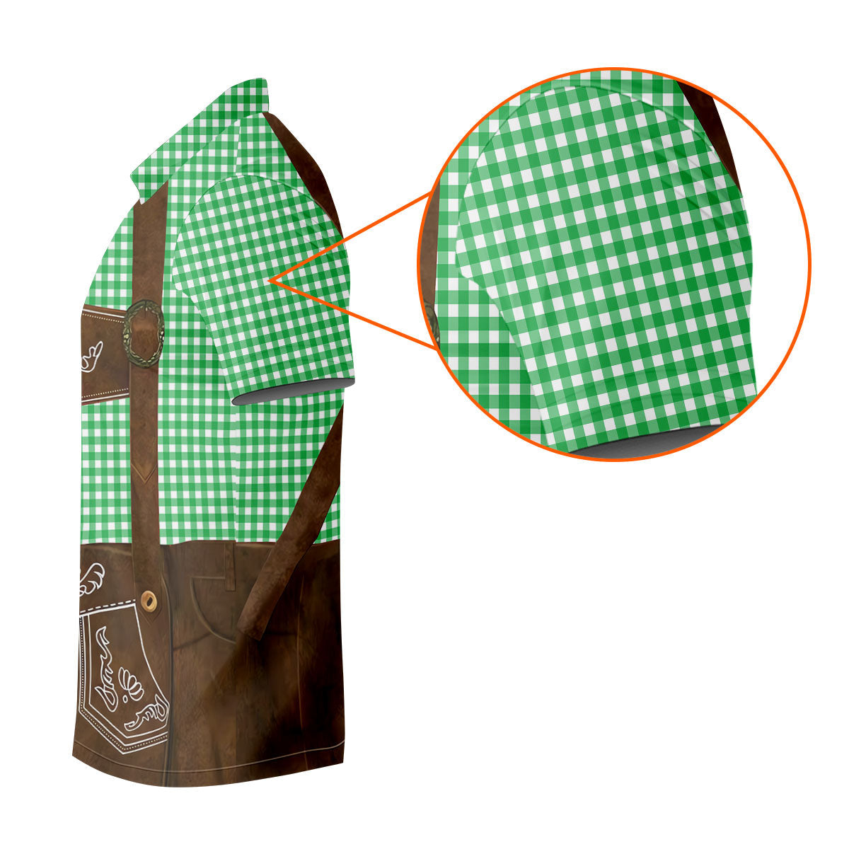 Women's Green Oktoberfest Lederhosen Illusion Sleeveless Golf Polo, Ladies Golf Top, Golf Polo For Women