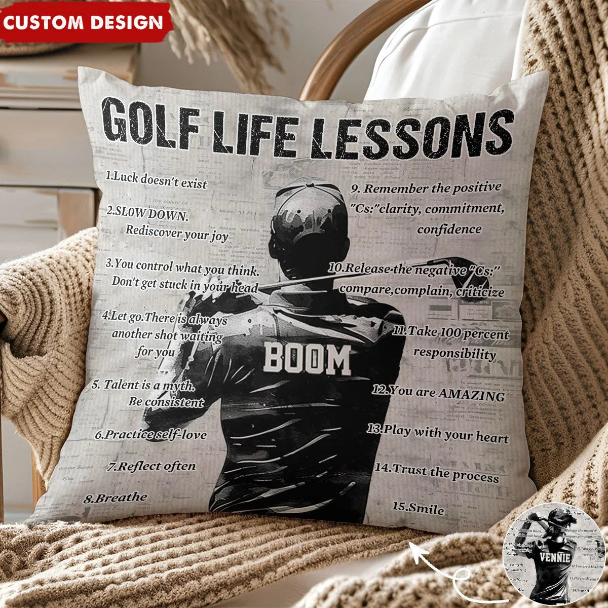 Golf Life Lessons Pillow, Golf Decor, Sports Themed Bedroom Decor