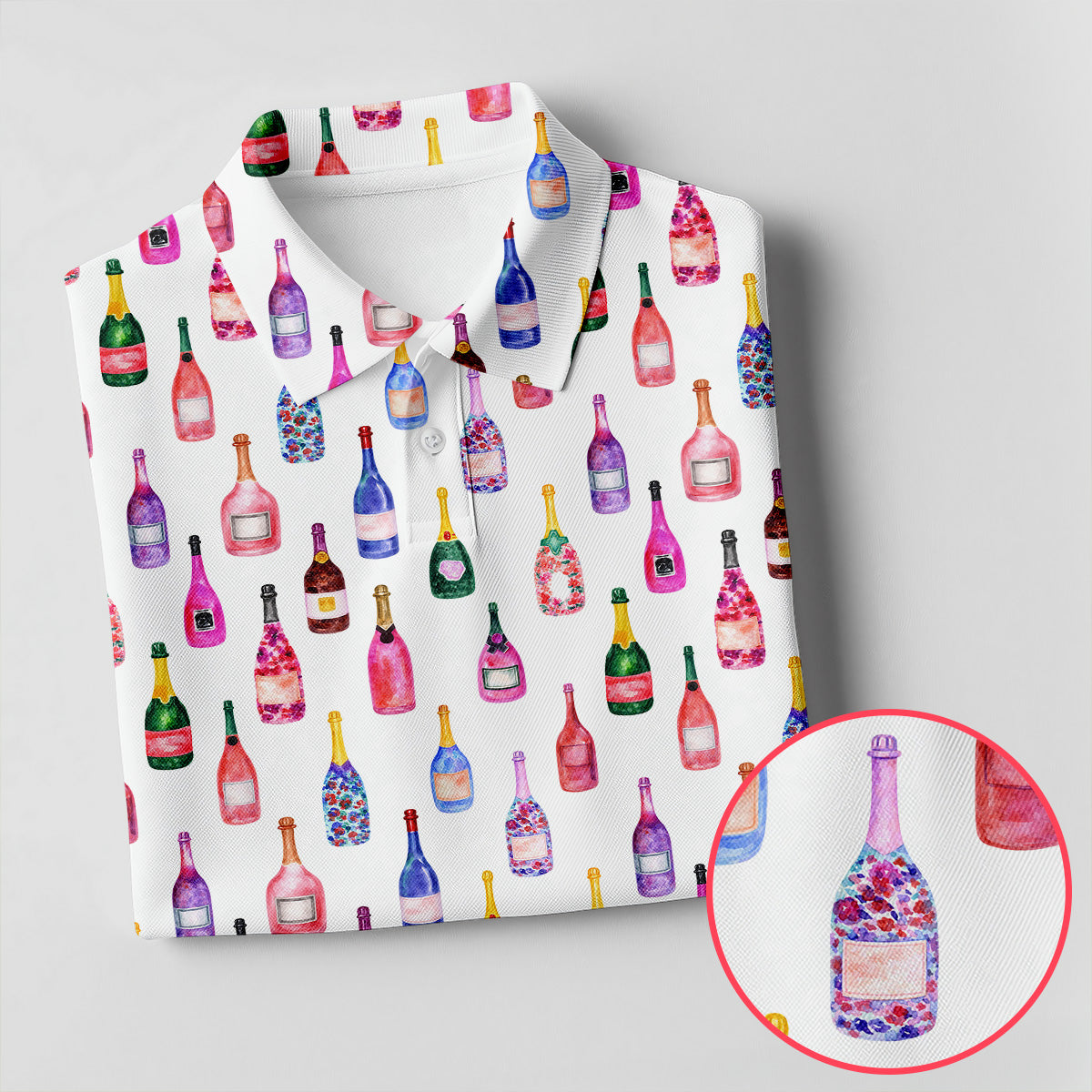 Champagne Bottles Seamless Pattern Watercolor Style Retro Golf Shirt, Polo Shirts For Men, Golf Shirts For Men