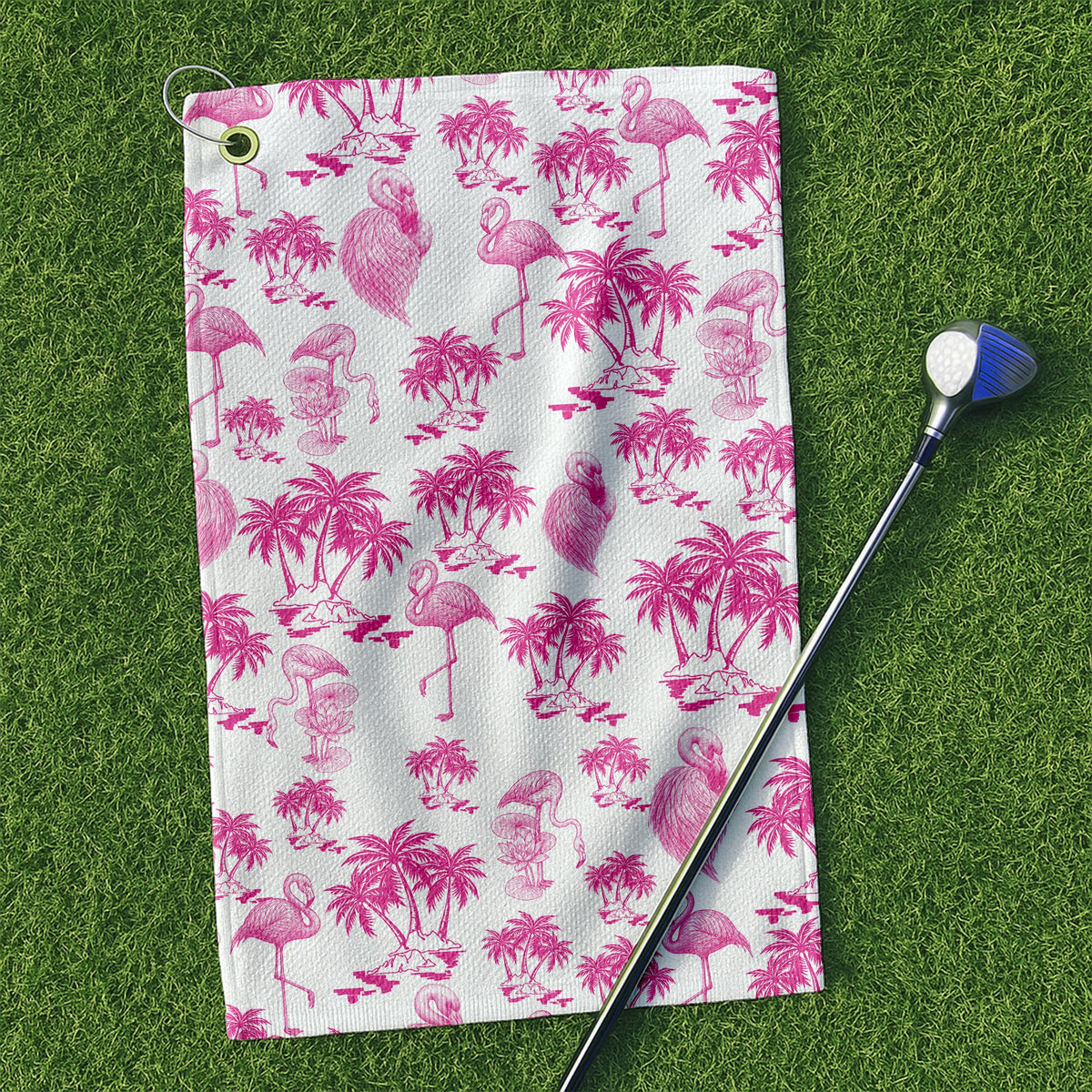 Funny Pink Flamingo Coconut Golf Towel, Golf Rag, Unique Gift Ideas For Men, Christmas Golf Gift
