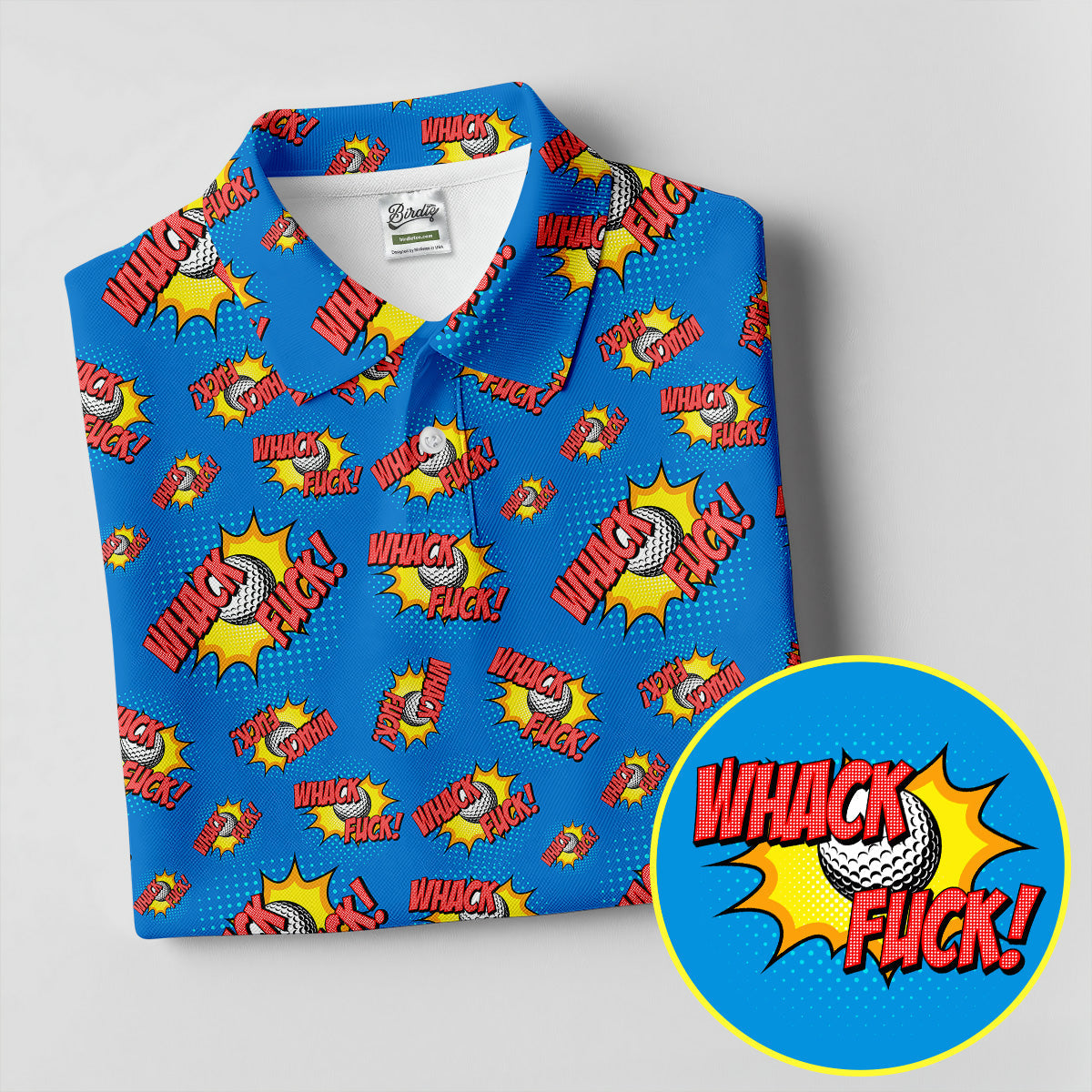 Whack F*ck Comic Golf Ball Blue Polo Shirt, Funny Golf Shirt, Golf Shirts For Men