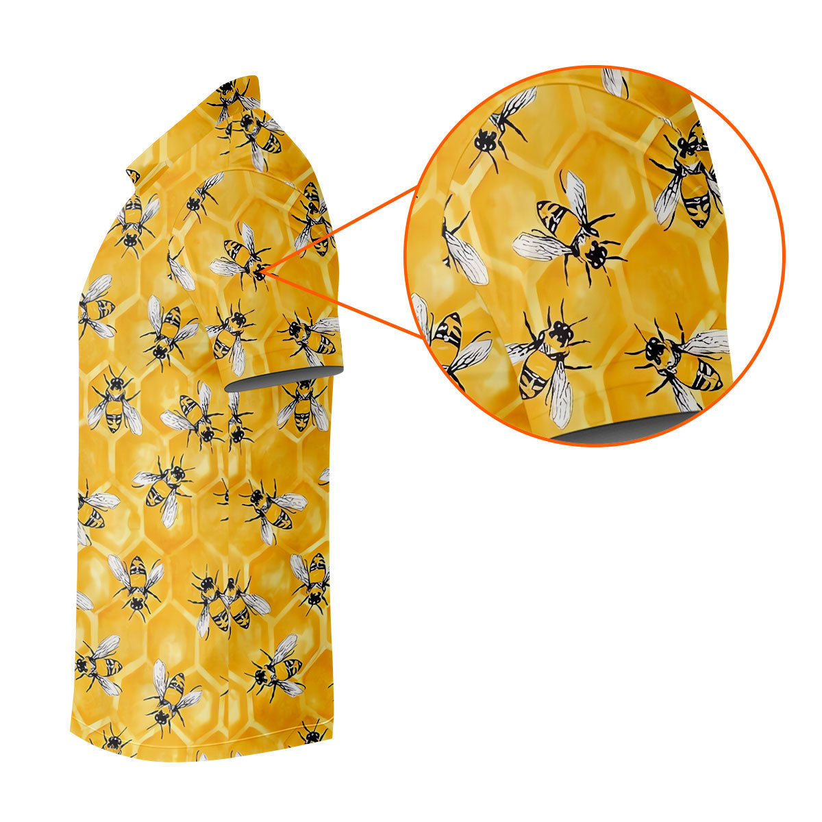 Realistic Flying Bees on Golden Honeycomb Hawaiian Golf Polo, Golf Tops For Men, Golfing Apparel