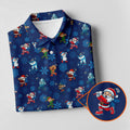 Funny Christmas Characters Golf Pose Navy Golf Shirt, Christmas Golf Shirt, Ladies Golf Shirts, Women's Polo Shirt