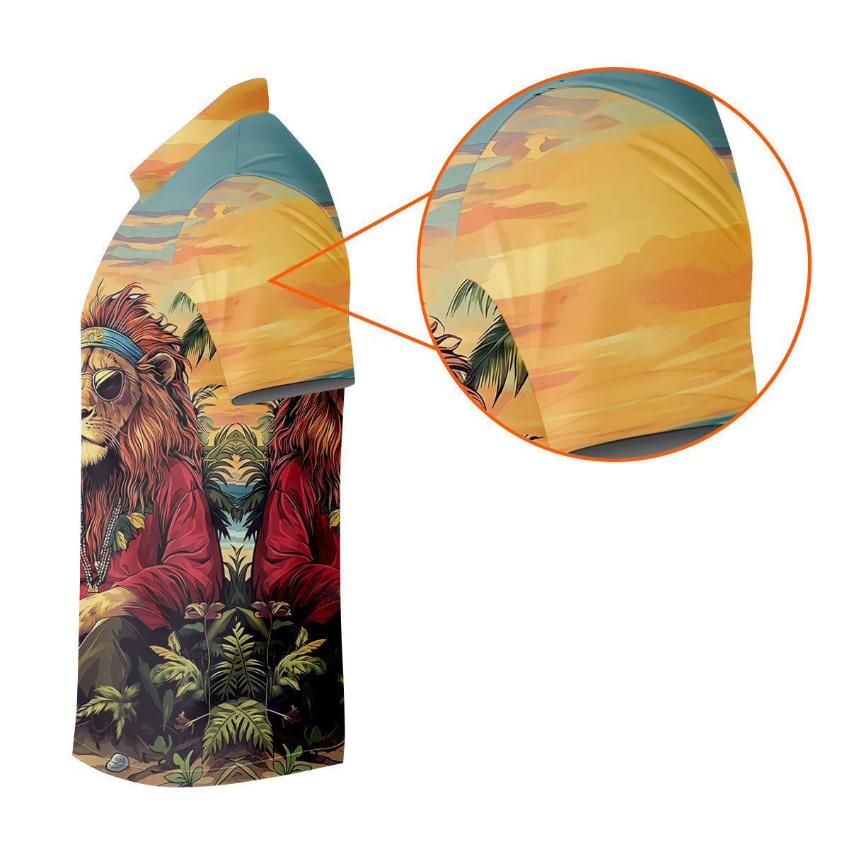 Tropical Lion Sunset Teal Hawaiian Golf Polo, Golf Tops For Men, Golfing Apparel