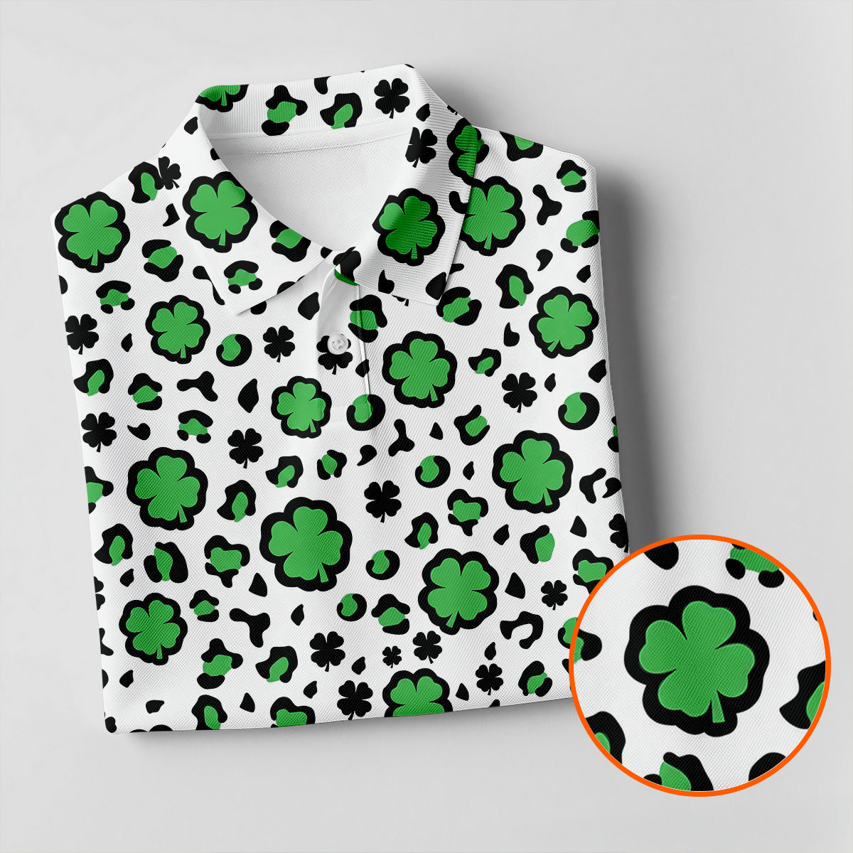 Lucky Four Leaf Clover Leopard Pattern St Patrick's Day Golf Shirt, Polo Shirts For Men, Golf Shirts For Men