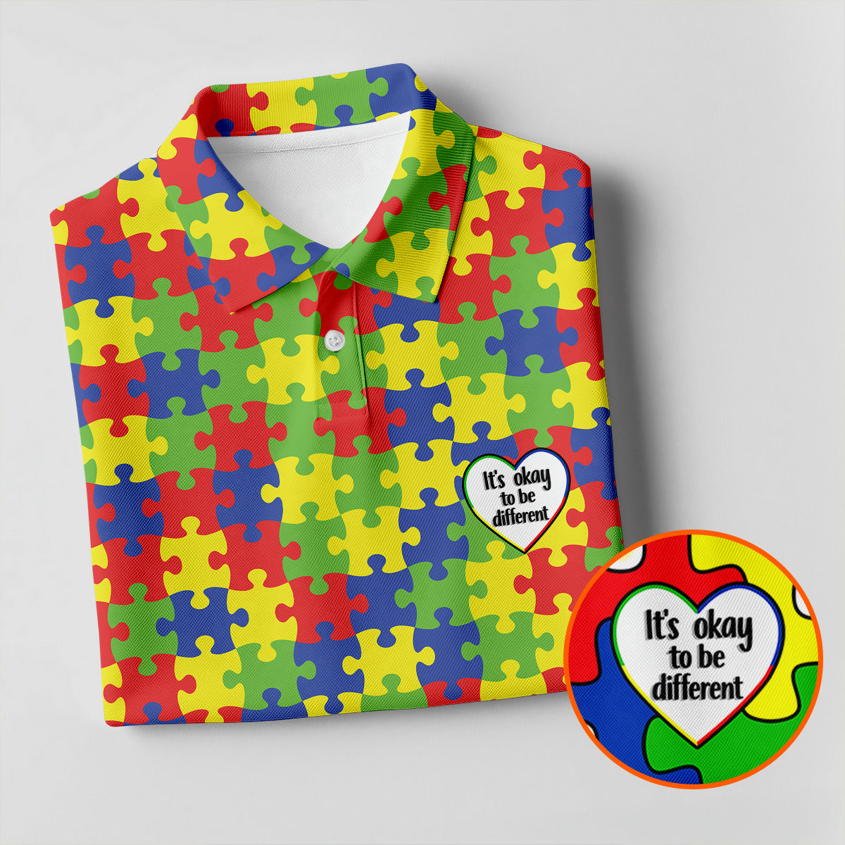 It's Okay To Be Different Autism Puzzle Golf Tops For Men, Autism Awareness Colors Golf Shirts For Men