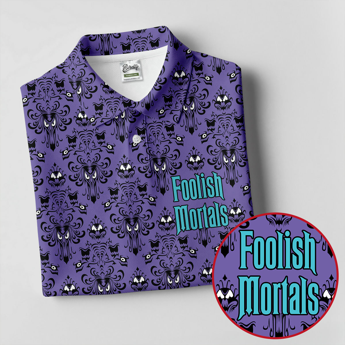 Foolish Mortals Haunted Pattern Golf Polo Shirt, Halloween Shirt For Men, Mens Golf Polo