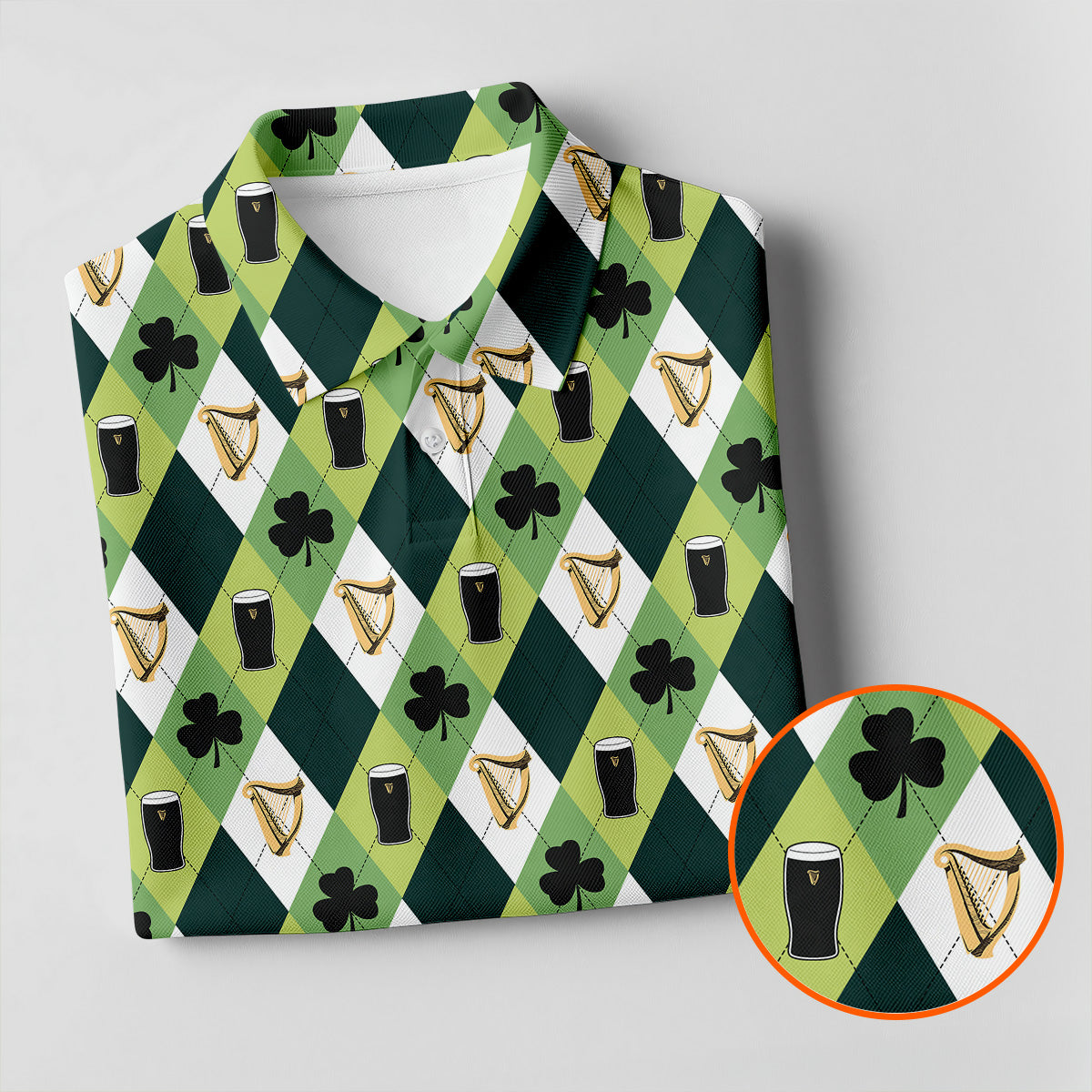 Green And White Argyle Pattern Beer St Patrick's Day Golf Shirt, Golf Tops For Men, Polo For Men