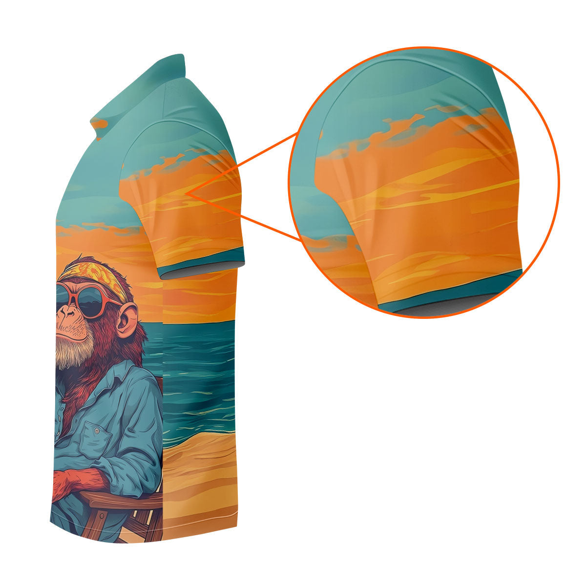 Monkey Gentleman Sunset Coast Hawaiian Golf Shirt, Women's Golf Tops, Ladies Golf Shirts