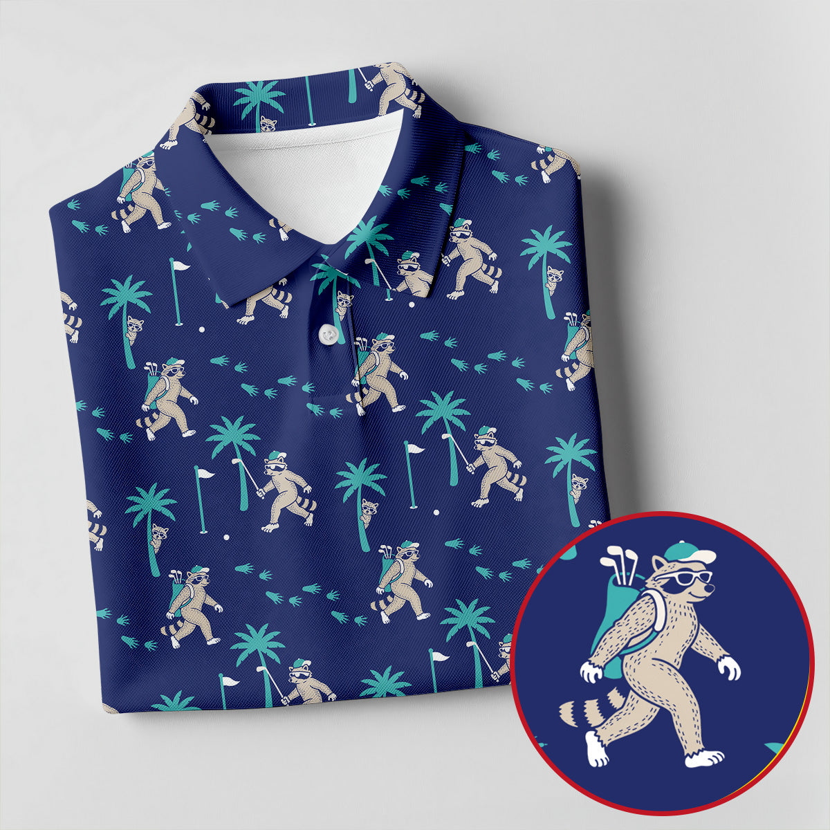 Funny Raccoon Tropical Golf Pattern Polo Shirt, Men's Golf Shirt, Golf Apparel For Men