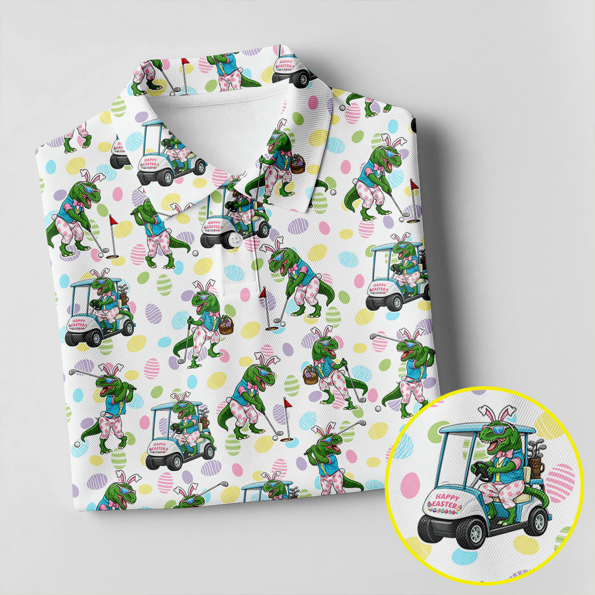 T-Rex Bunny Colorful Easter Egg Men's Funny Golf Shirts, Golf Shirts For Men, Polo Shirts For Men
