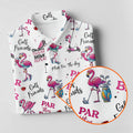 Par Then Bar Flamingo Funny Long Sleeve Polo Womens, Custom Ladies Golf Shirt