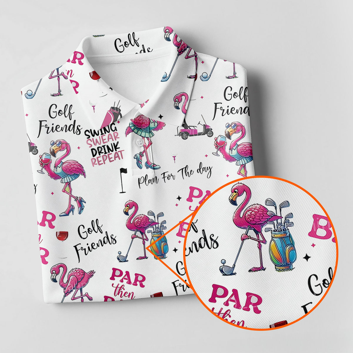 Par Then Bar Flamingo Funny Long Sleeve Polo Womens, Custom Ladies Golf Shirt