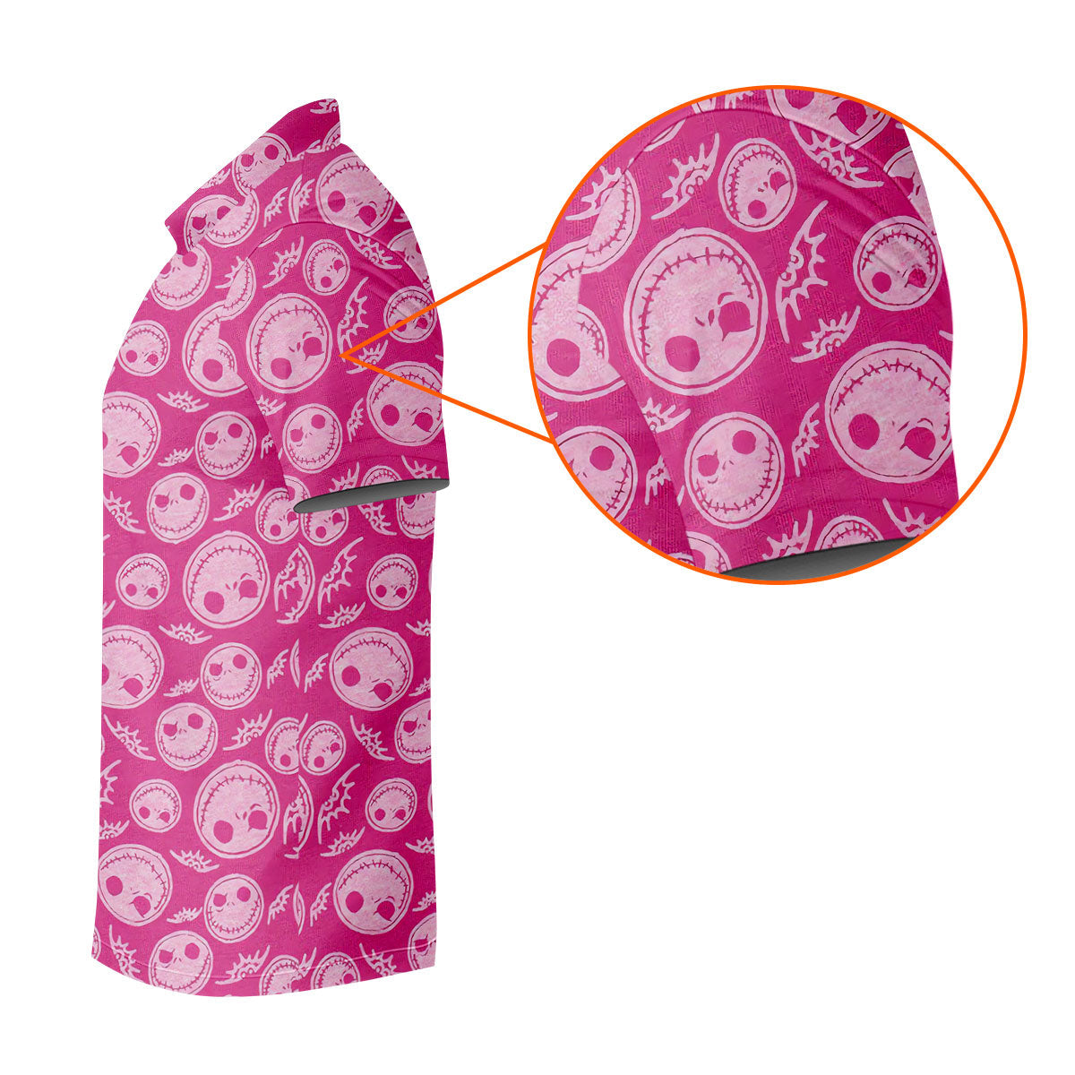 Pink Stitched Skull Halloween Golf Polo Shirt, Golf Shirts For Men, Mens Golf Apparel