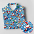 Surfing Santa Christmas Ocean Pattern Polo Shirt, Mens Golf Polo, Christmas Golf Shirt