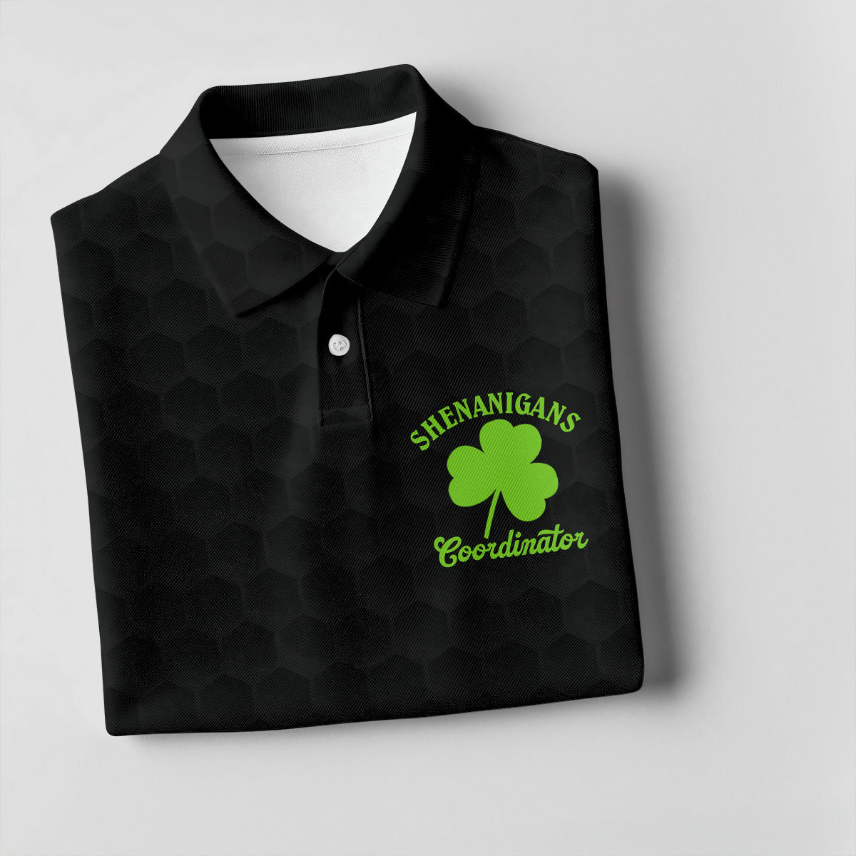 Shenanigans Coordinator Golf Ball Pattern St Patrick Day Black Golf Shirt, Golf Tops For Men, Golf Shirts For Men