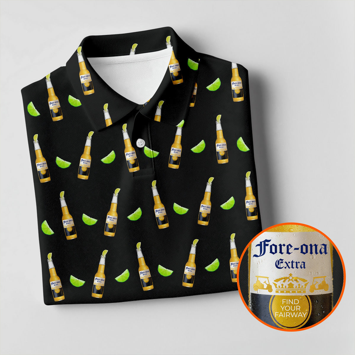 Fore-ona Extra Find Your Fairway Beer And Lime Men's Funny Golf Shirts, Golf Shirts For Men