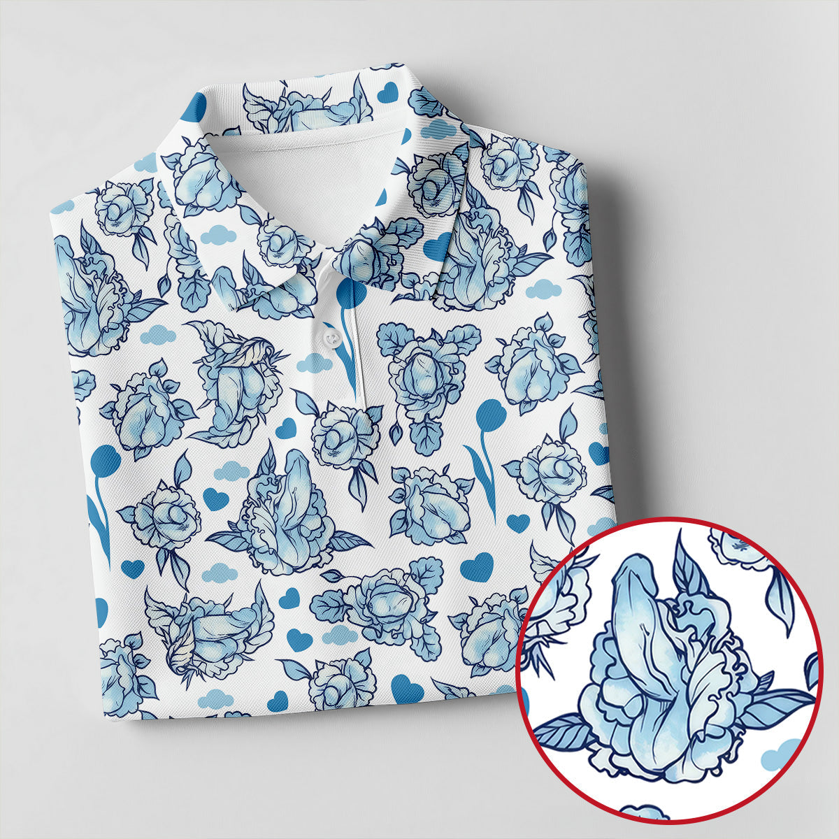 Funny Blue Rose Floral Pattern Men's Golf Shirt, Dirty Humor Polo Shirts For Men, Printed Golf Shirts