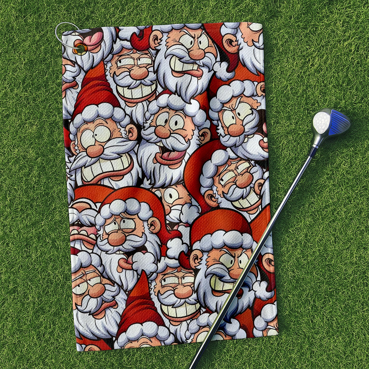 Santa Claus Face Funny Golf Towels, Golf Gift Ideas, Golfing Accessories, Christmas Golf Gift