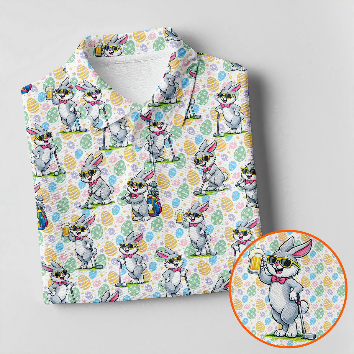 Funny Easter Bunny Golf And Beer Golf Shirts For Men, Men's Funny Golf Shirts, Polo Shirts For Men