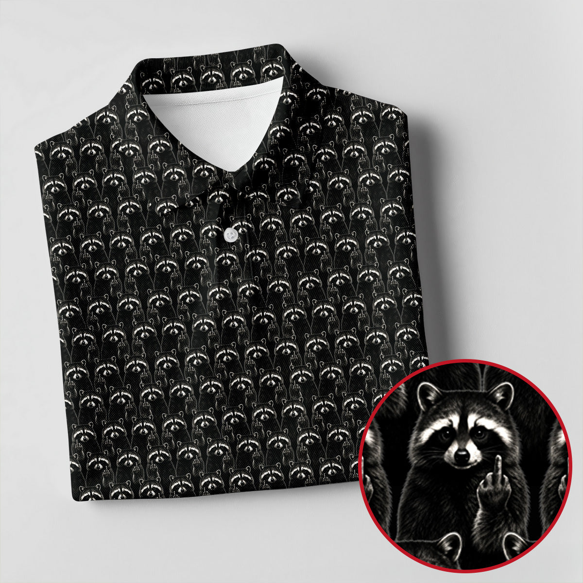 Funny Rude Raccoon Middle Finger Black Polo Shirt, Women's Golf Polo, Golf Tops For Women