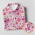 Breast Cancer Pink Ribbon Floral Golf Shirt, Cancer Awareness Shirt, Ladies Golf Polos, Golfing Apparel