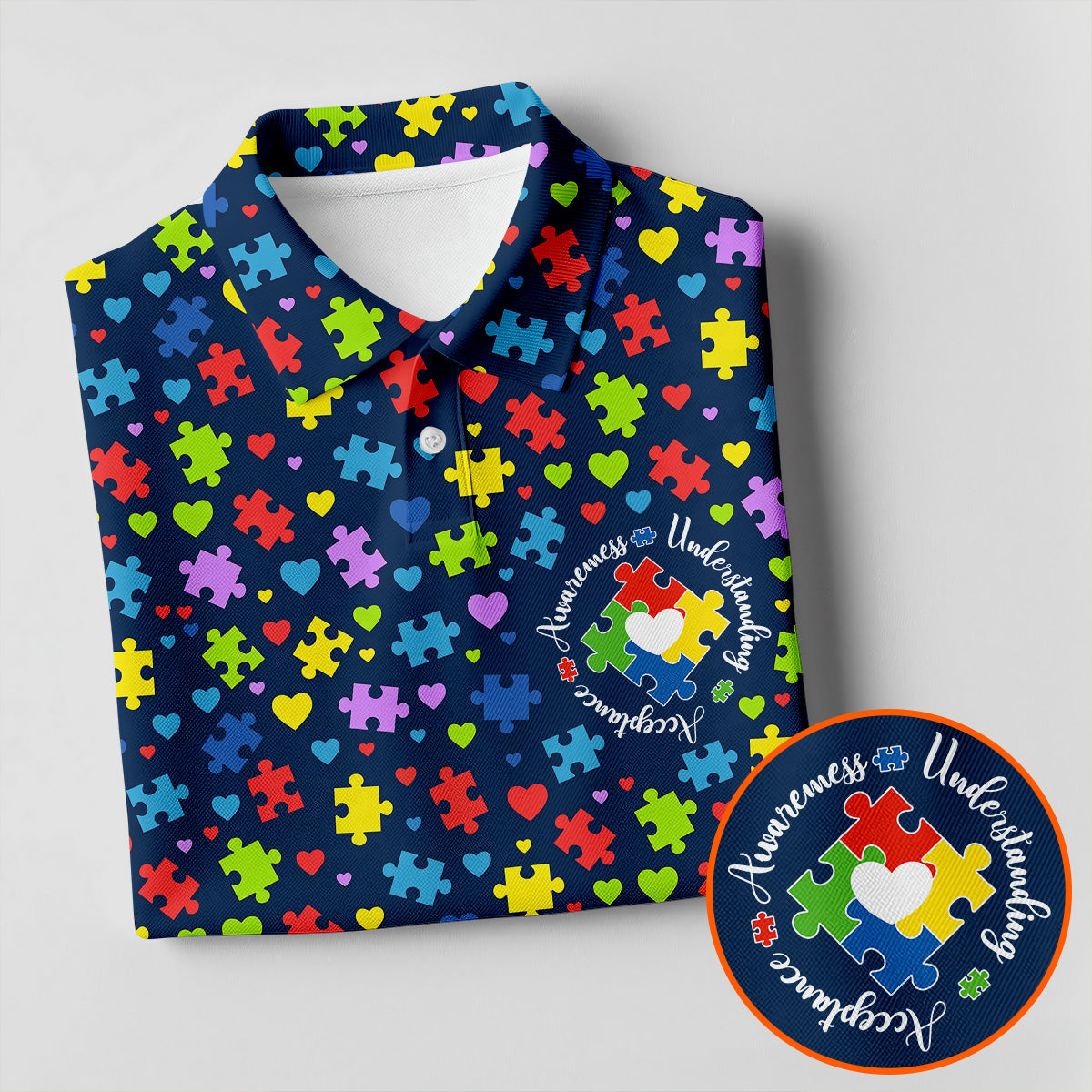 Awareness Understanding Acceptance Autism Puzzle Navy Men's Polo Shirt, Autism Awareness Shirt, Golf Shirts For Men