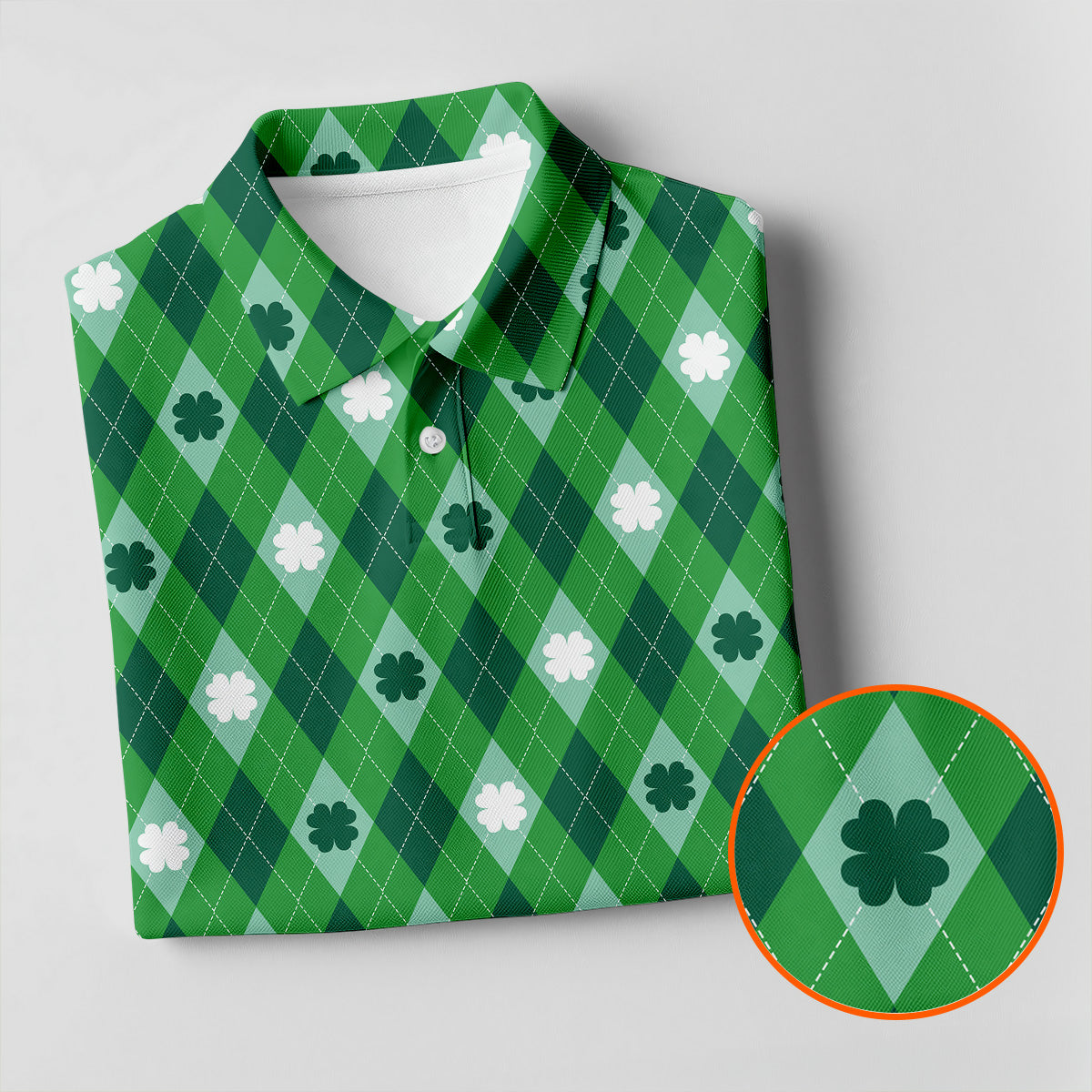 Green And White Lucky Four Leaf Clover Argyle Pattern St Patrick's Day Golf Shirt, Polo Shirts For Men