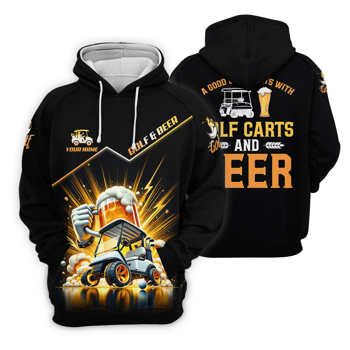 A Good Day Starts With Golf Carts And Beer Custom Men's Golf Polo Shirt, Dad Golf Gift