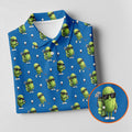 Cartoon Cactus Golfer Blue Golf Shirt, Mens Golf Polo, Golf Apparel For Men, Printed Golf Shirts