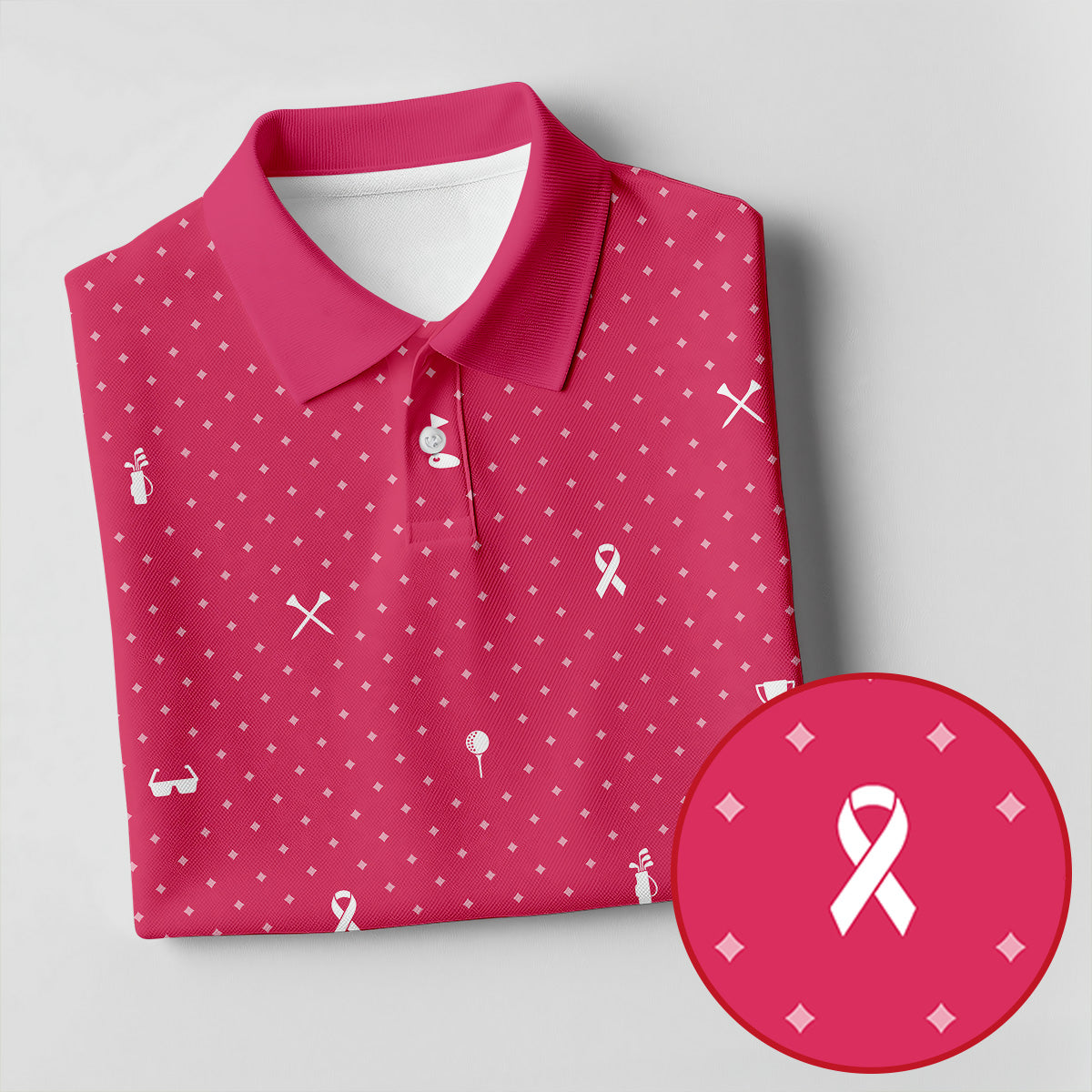 Pink Ribbon Golf Pattern Breast Cancer Polo Shirt, Golf Shirts For Men, Mens Golf Apparel
