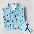 Blue Golf Player Pattern Polo Shirt, Golf Polo Shirts For Men, Printed Golf Shirts