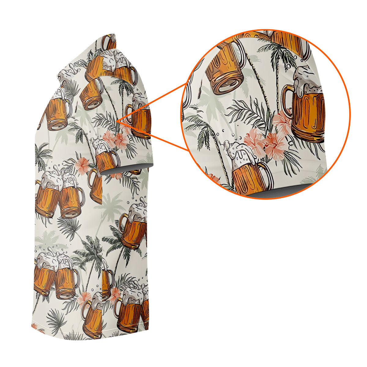 Tropical Palm Trees and Frosty Beer Mug Hawaiian Golf Polo, Golf Tops For Men, Golfing Apparel