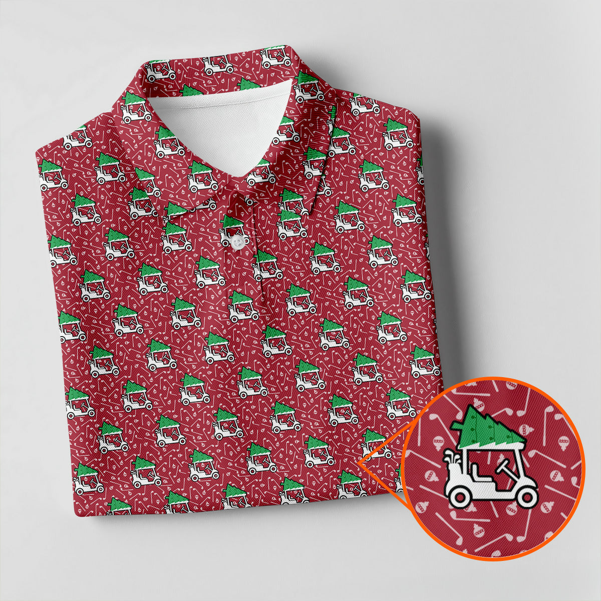 Christmas Golf Cart Pattern Red Women's Golf Tops, Christmas Golf Shirt, Polo Shirts For Women
