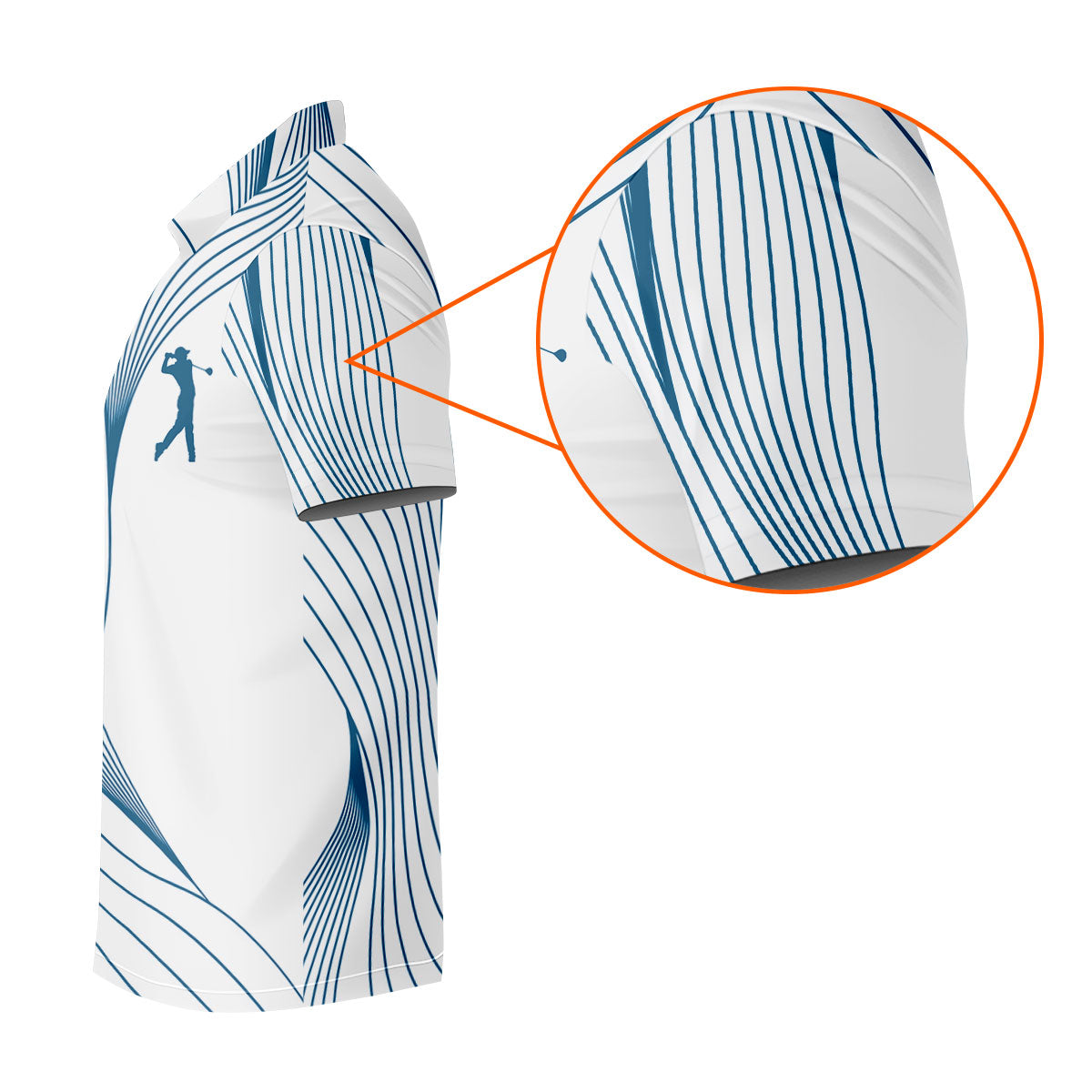 Geometric Line Wavy Line Blue And White Golf Shirts For Men, Men's Golf Shirt, Polo Shirts For Men