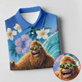 Surfing Bigfoot Riding Ocean Waves Design Hawaiian Golf Polo, Golf Tops For Men, Golfing Apparel