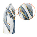 Elegant Blue Gray and Gold Swirl Pattern Hawaiian Golf Polo, Golf Tops For Men, Golfing Apparel