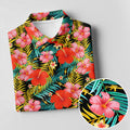 Red Hibicus Gold Palm Leaf Hawaiian Golf Shirt, Summer Theme Golf Shirt For Women