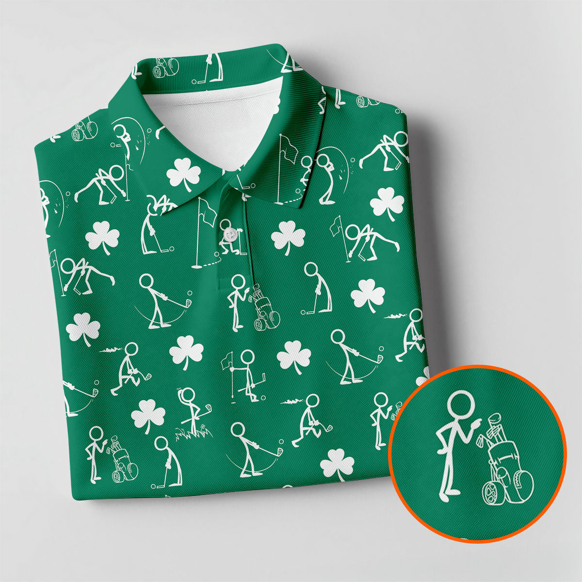 Stick Figure Golf Pose St Patrick's Day Shamrock Green Golf Shirt, Polo Shirts For Men, Golf Shirts For Men