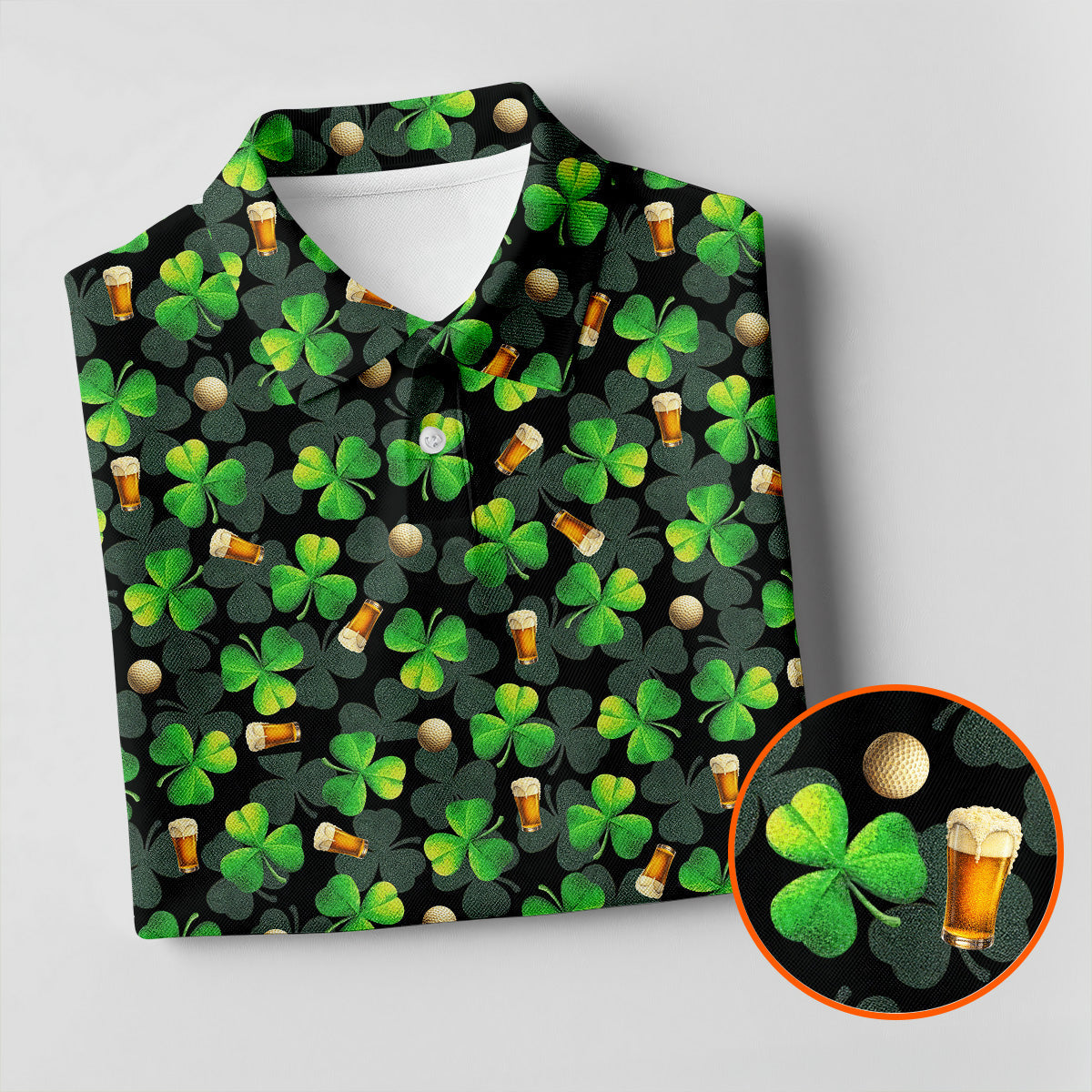 St Patrick's Day Beer Golf Ball Pattern Shamrock Golf Shirt, Polo Shirts For Men, Golf Shirts For Men