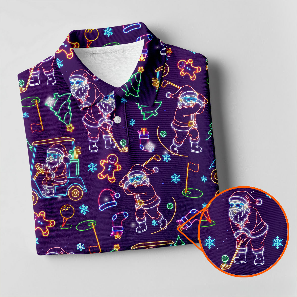 Christmas Neon Santa Golf Pose Women's Funny Golf Tops, Christmas Golf Shirt, Polo Shirts For Women