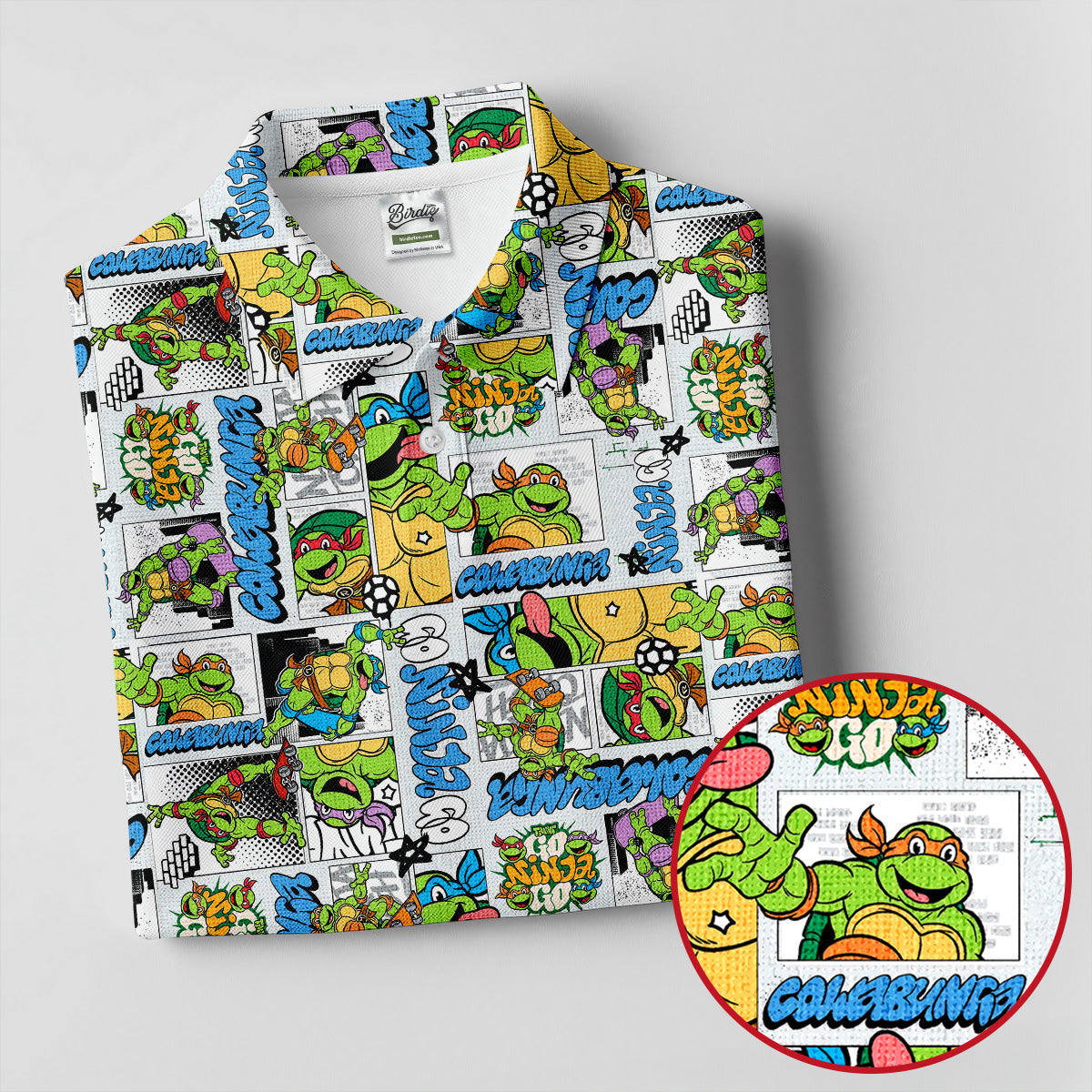 Funny Ninja Turtle Comic Hawaiian Golf Shirt, Mens Golf Polo, Golf Apparel For Men