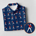 Cartoon Figures Golf Pose Navy Golf Shirt, Golf Tops For Men, Polo Shirts For Men, Golf Shirts For Men