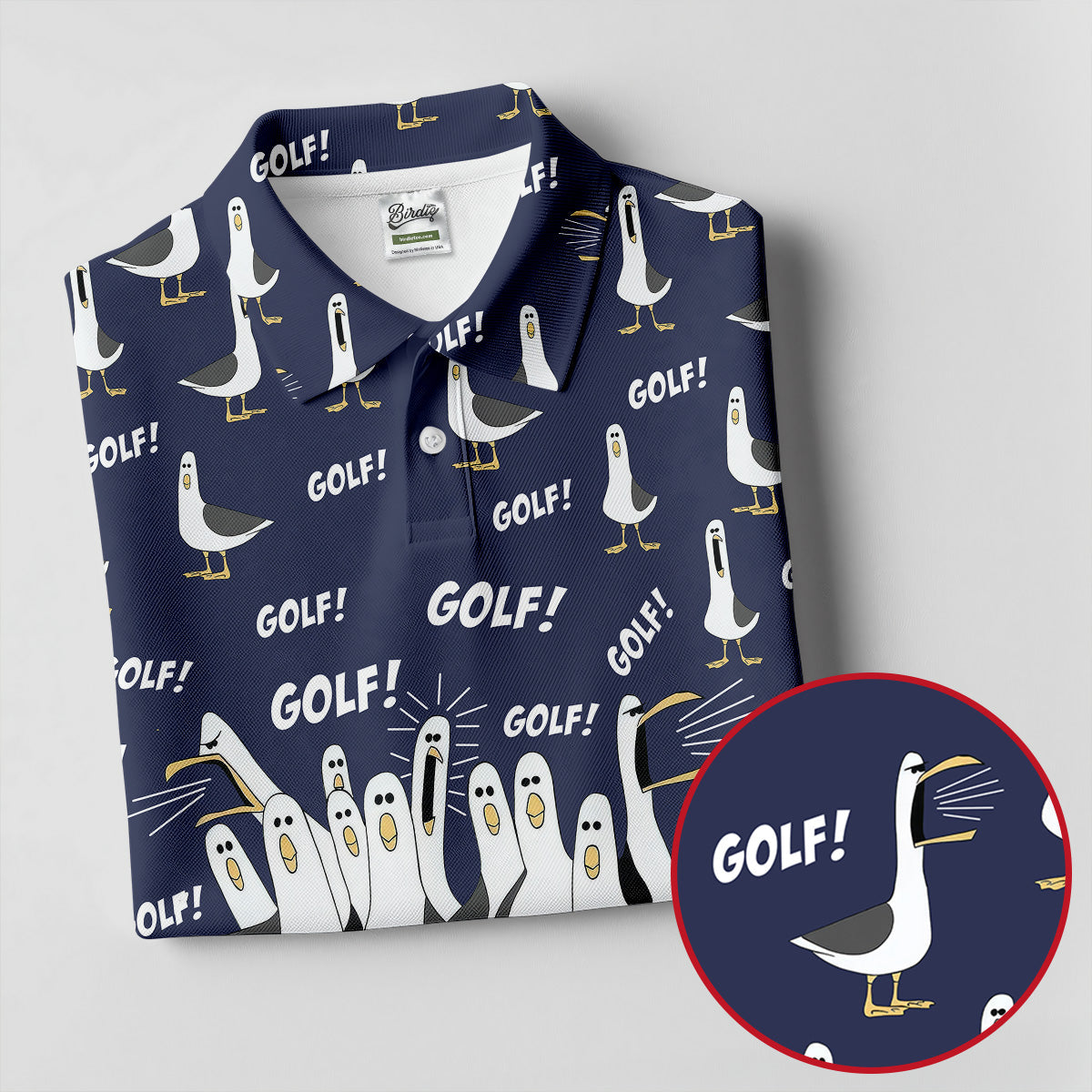 Funny Seagull Halloween Golf Shirt, Cartoon Bird Pattern, Women's Golf Apparel, Printed Golf Shirt