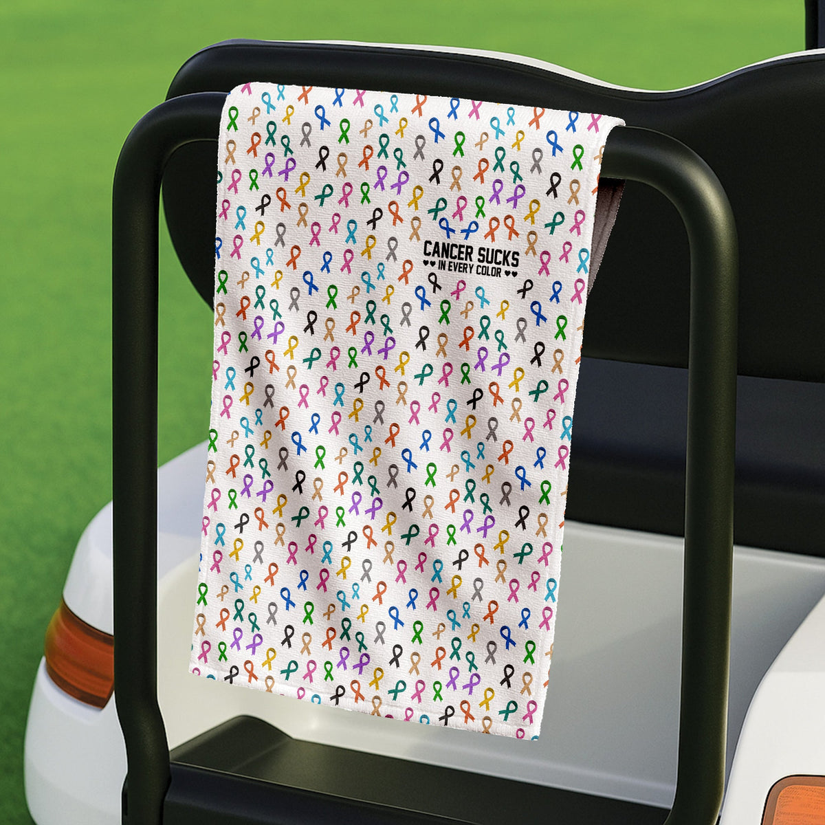 Cancer Awareness Ribbons White Golf Towel, Christmas Golf Gift, Golf Accessories