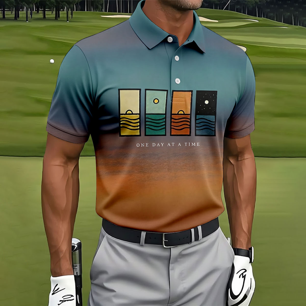 One Day At A Time Mental Health Suicide Prevention Abstract Mens Golf Polo, Golf Polo Shirts For Men