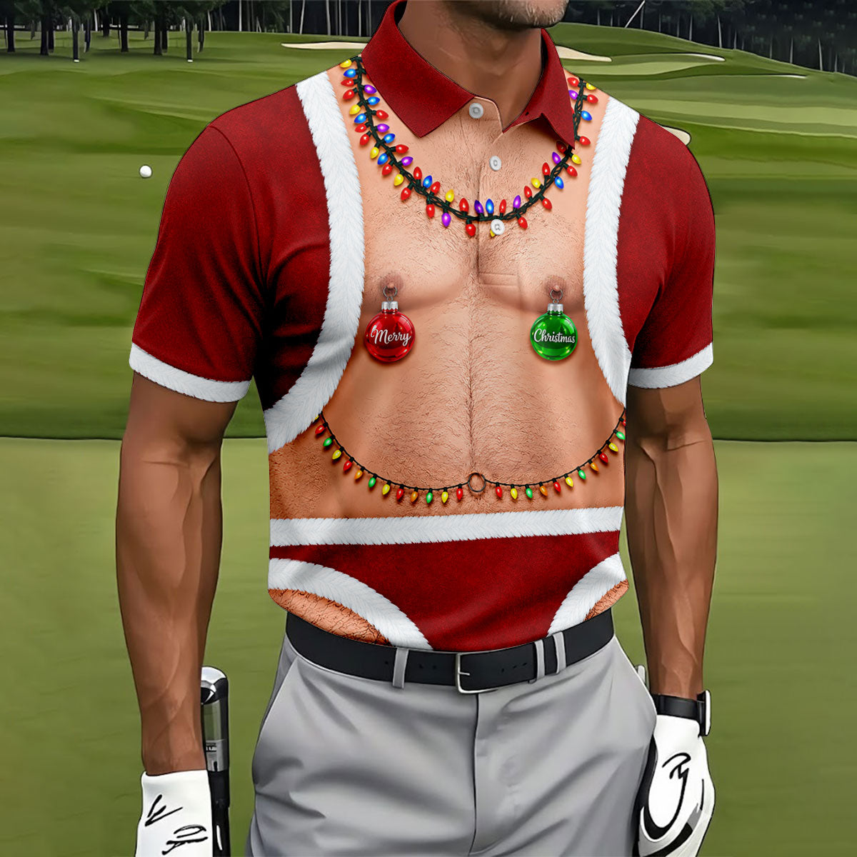Funny Santa Christmas Balls Golf Polo Shirt, Mens Golf Polo, Golf Apparel For Men